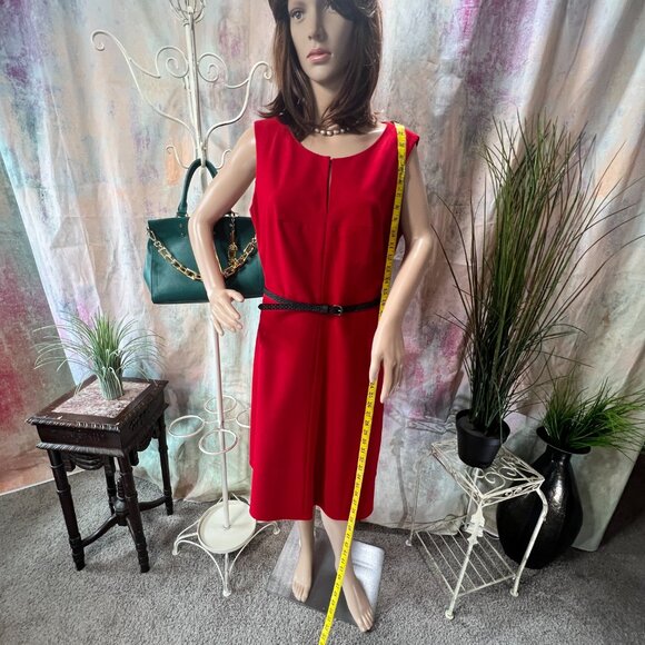 📌Calvin Klein Midi Sleeveless Fitted Dress with Keyhole and Belt - Picture 7 of 15